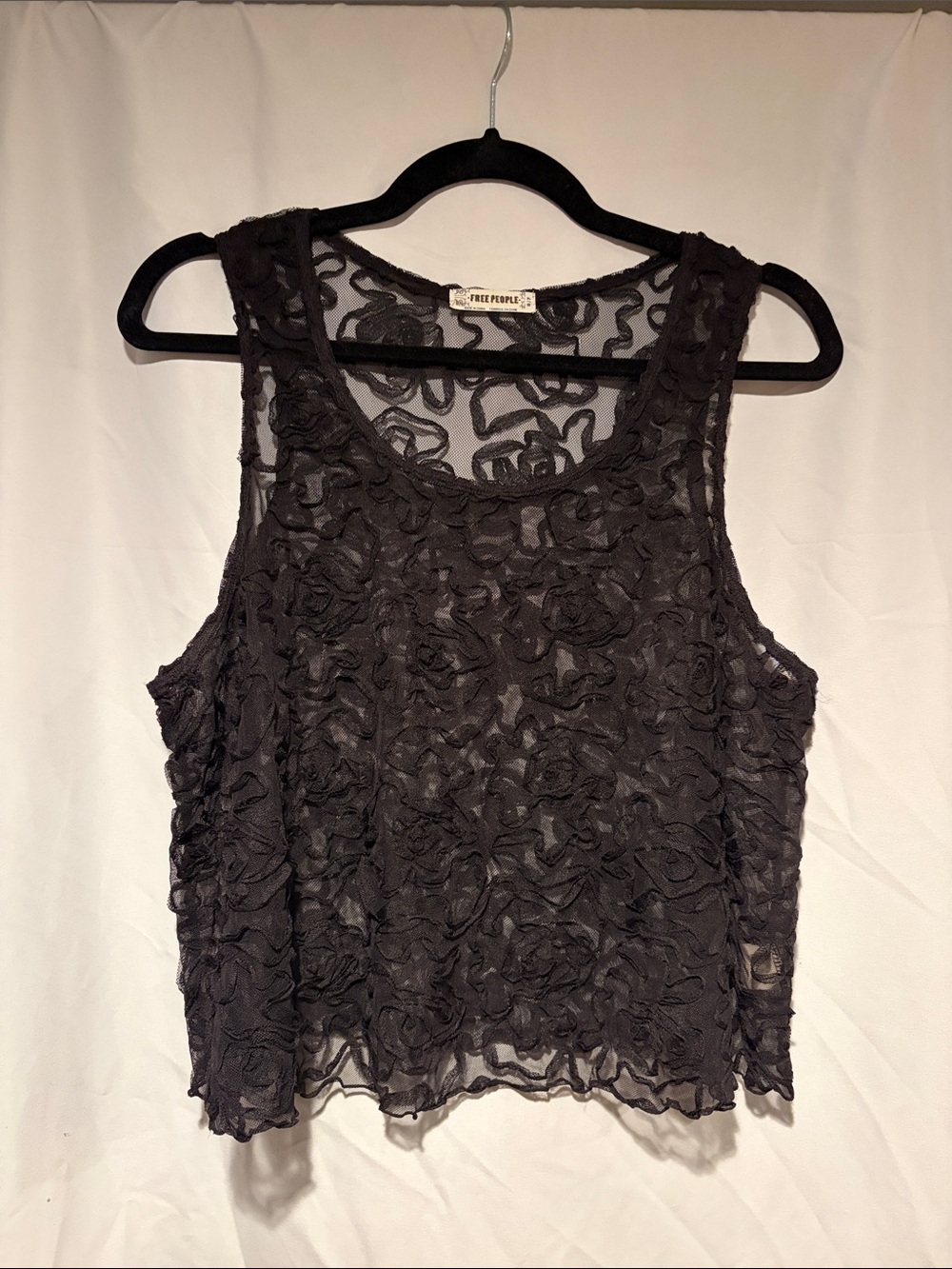 Free People Black Sheer Floral Overlay Tank